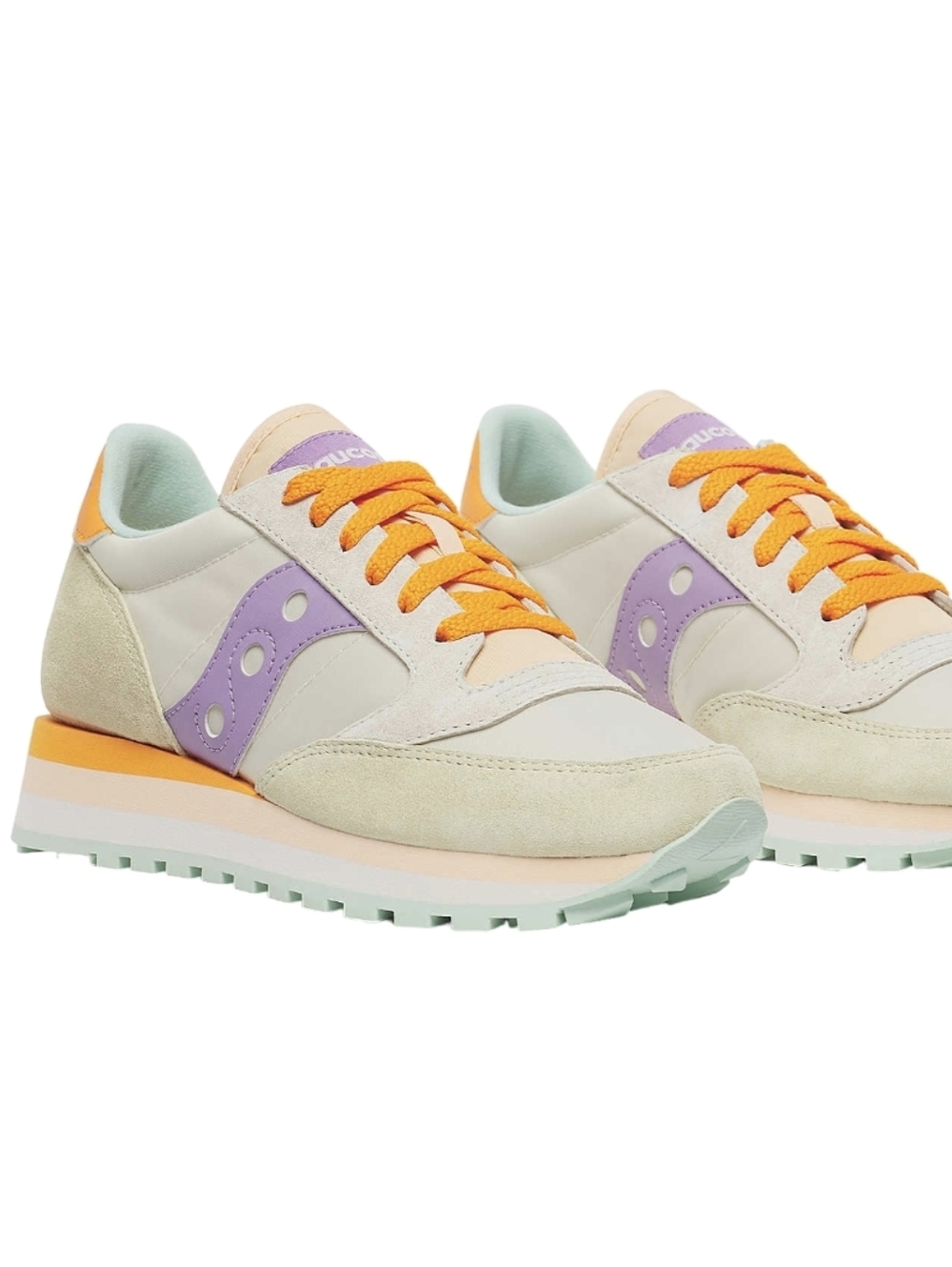 Light Cream & Lavender Women's Retro Runner Sneakers with Orange Laces